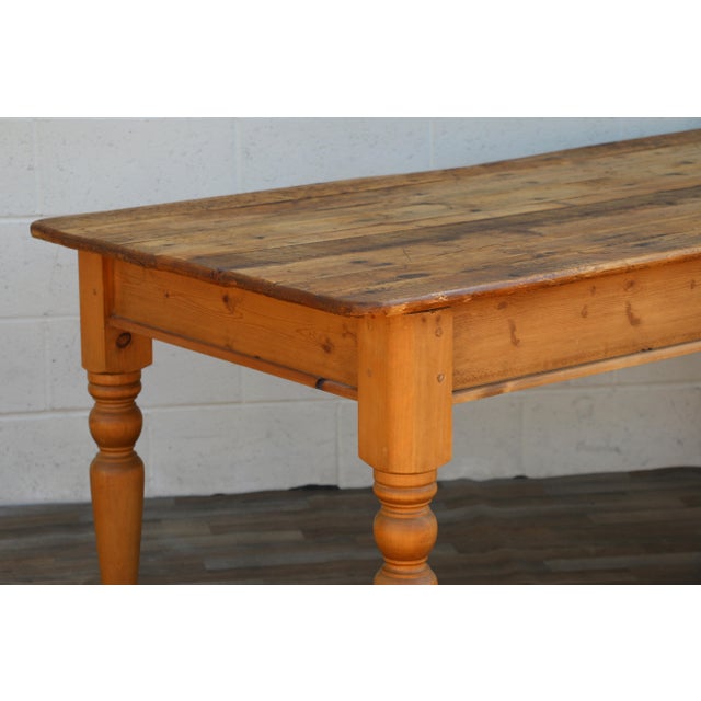 Vintage 1980s English Farmhouse Solid Pine Dining Table With Drawer & Turned Legs For Sale - Image 16 of 18
