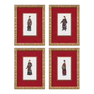 20th-C. Gilt Framed & Matted Chinoiserie Qing Dynasty Costume Prints Set of 4 For Sale