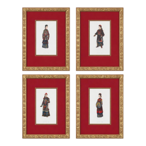 20th-C. Gilt Framed & Matted Chinoiserie Qing Dynasty Costume Prints Set of 4