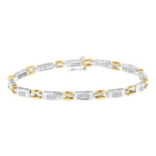 10K Two-Tone Gold Princess Cut Diamond Geo Link Bracelet (1.00 cttw, H-I Color, SI1-SI2 Clarity) For Sale