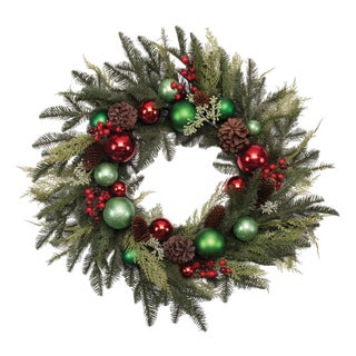Mixed Pine Ornament and Pincone Wreath 28"D For Sale