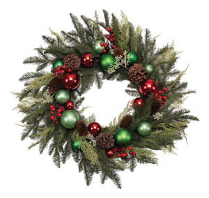 Mixed Pine Ornament and Pincone Wreath 28"D