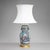 Pair of table lamps with polychrome painted porcelain vases as lamp bases and white fabric shades. European Plug (up to...