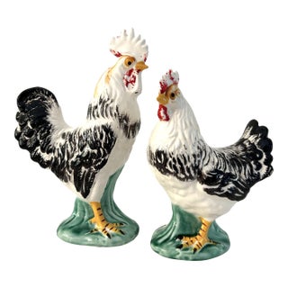 Mid-Century Ceramic Rooster Figurines, a Pair For Sale