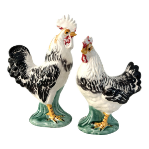 Mid-Century Ceramic Rooster Figurines, a Pair