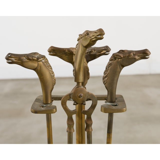 Brass Equestrian Horse Motif Fireplace Tool Set With Stand For Sale - Image 4 of 14