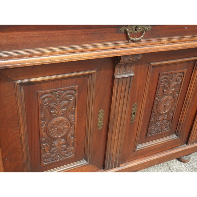 Antique French Victorian Ornate Sideboard Cabinet Entry Table Black Granite Top For Sale - Image 12 of 13