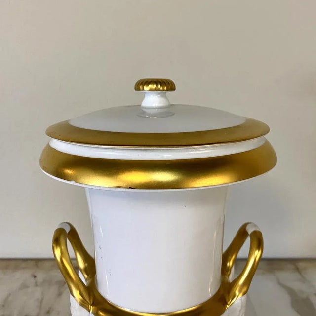 Antique White Antique Empire Style Gilded Mantel Urn For Sale - Image 8 of 13