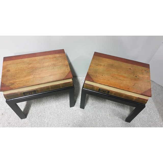 Pair Bedside lamp tables in the shape of books, with lift up lids, in excellent condition.