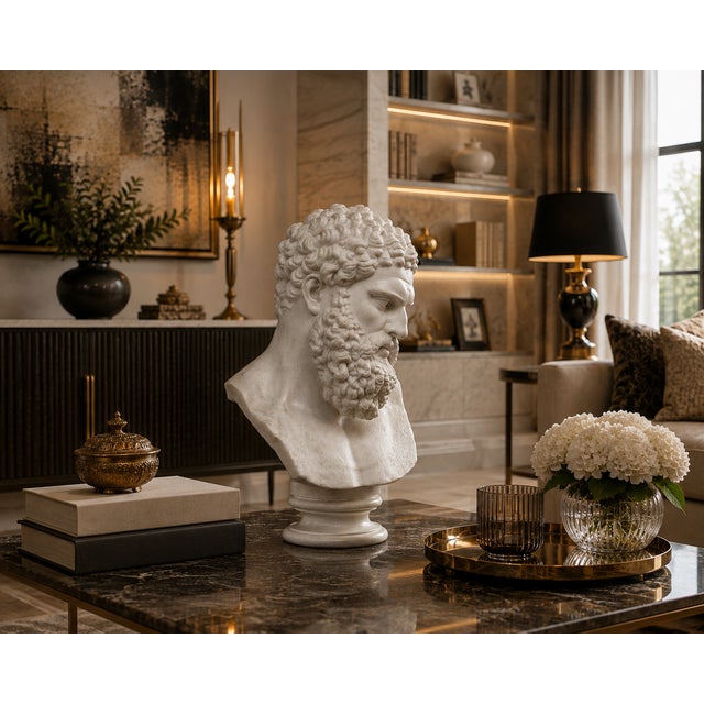 Hand-Carved Natural Marble Bust Sculpture – Bust of the Farnese Hercules For Sale - Image 4 of 6