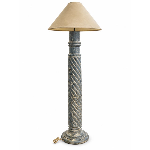 1980s Postmodern Blue-Gray Twisted Column Floor Lamp With Cream Empire Shade For Sale - Image 14 of 14