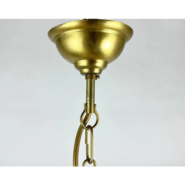 1980s Vintage French Hanging Light in Gilt Brass & Colored Glass Lamp, 1980s For Sale - Image 5 of 6