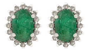 0.48 CTW Oval-Cut Emerald Halo Diamond Stud Earrings in Silver- 2 Pieces