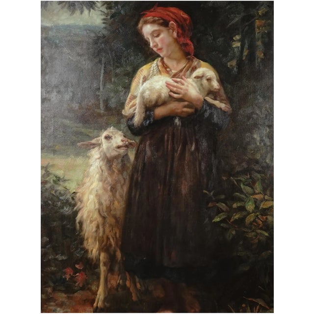 A beautifully rendered 19th-century Academic-style pastoral oil painting on canvas, painted after William-Adolphe...