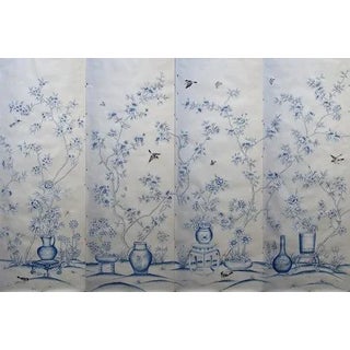 36" * H100"/Panel * 4ps, 21st Century Porcelain Blue and White Chinoiserie Scenic Wallpaper Murals For Sale