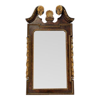 Antique English George II Solid Mahogany Mirror With Swan Neck Pediment and Shell Cartouche For Sale