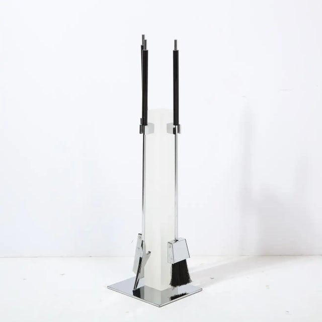Metal Mid-Century Modern Chrome & Frosted Lucite Fireplace Tool Set by Pace - 4 Pieces For Sale - Image 7 of 13
