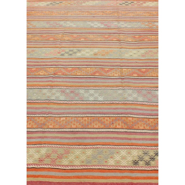 Mid 20th Century Turkish Kilim Vintage Rug With Assorted Stripe Design in a Variety of Colors For Sale - Image 4 of 12