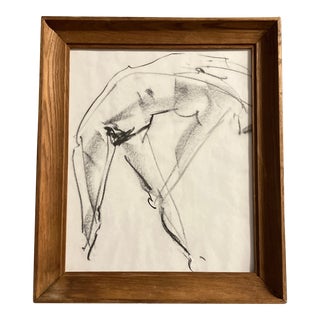 1950’s Original Vintage Abstract Female Nude Charcoal Study Drawing Modernist Wood Frame For Sale