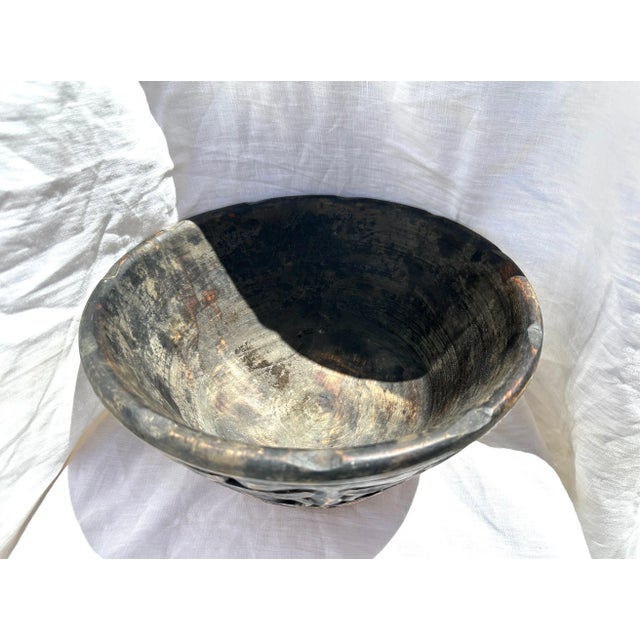 Moroccan Primitive Style Blackened Carved Wood Bowl For Sale - Image 3 of 5