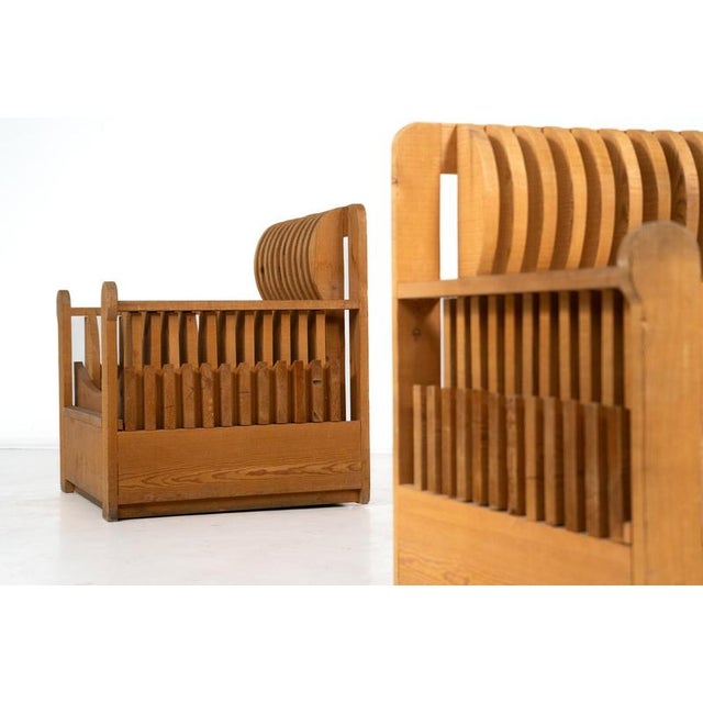 Pair of Armchairs from the " Mobili nella Valle" Series by Mario Ceroli for Poltronova, Italy, 1970s This piece is...