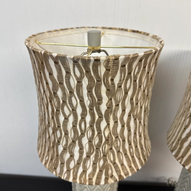 Early 21st Century Celadon Zig Zag Ceramic Table Lamps With Funky Shades, Pair For Sale - Image 5 of 12