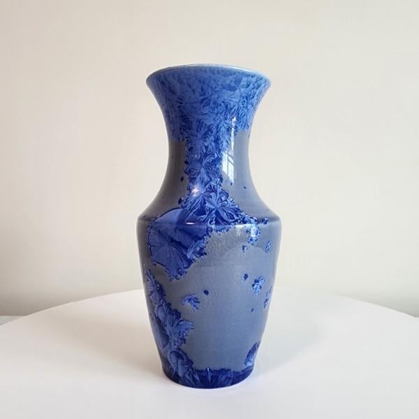 Cobalt Blue Crystalline Glaze Signed Studio Pottery Vase For Sale - Image 12 of 13