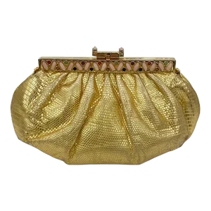 Judith Leiber Gold Lizard Gemstone Top Clutch