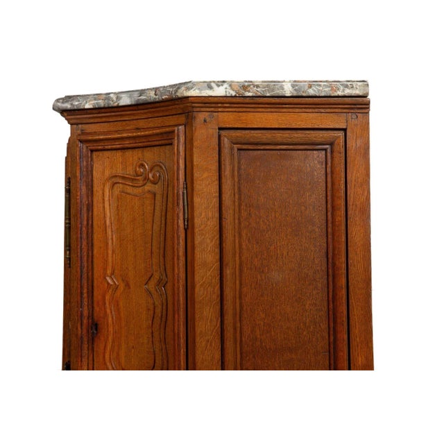 French Provincial Antique Oak and Marble Buffet Sideboard Cabinet Ca. 1880 For Sale - Image 11 of 12