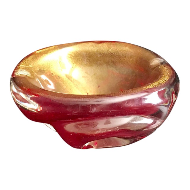 Vintage Red and Gold Murano Ashtray / Bowl For Sale