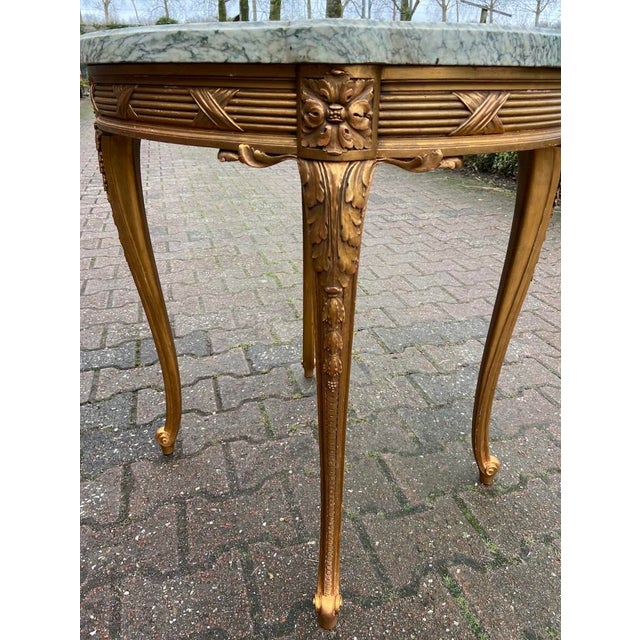 1860s French Louis XVI Gold Beech Marble Side Table For Sale - Image 6 of 13