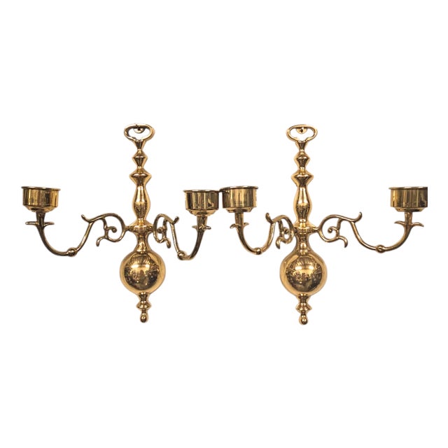 Vintage Ethan Allen Brass Wall Sconces 8" Pair - Classic Candleholders For Sale