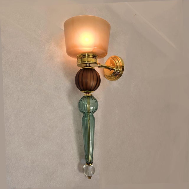 1990s Petrol Blue, Beige Murano Glass Sconces - a Pair For Sale In Dallas - Image 6 of 15