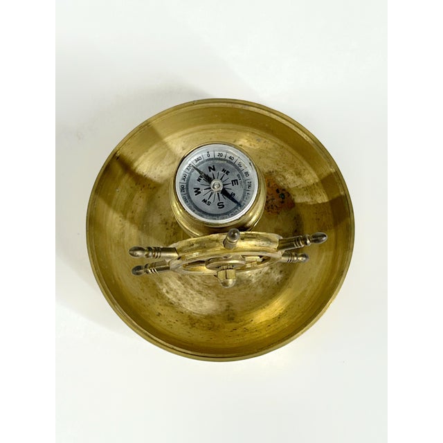 Vintage mid-century brass ship wheel compass tray, which can also be used as a trinket/coin/catch-all dish or ashtray, the...