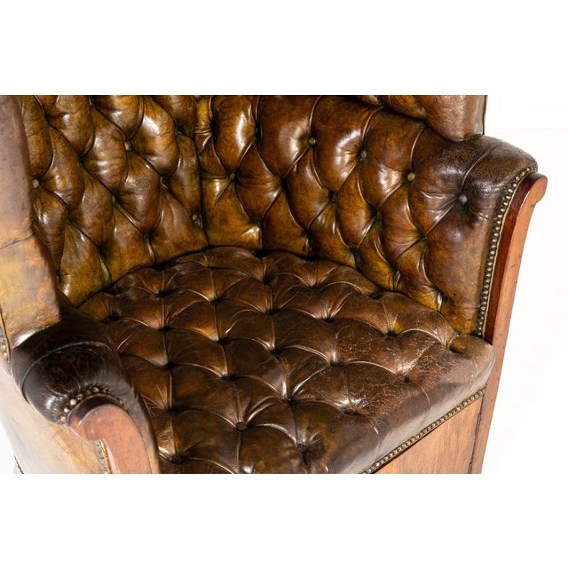 Large 18th Century English Leather Porters Chair For Sale - Image 4 of 17