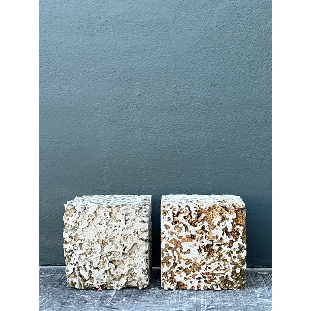 This exceptional pair of vintage cubes is meticulously crafted from authentic Coquina stone, a naturally occurring...