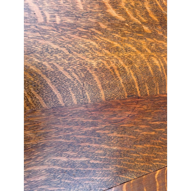 Antique Art & Craft Regency Style Tiger Oak Extendsion Round Dining Table With 4 Leaves For Sale - Image 18 of 18