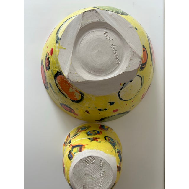 Pair of Colorful, Abstract Ceramic Bowls Signed Lori Dresner For Sale - Image 9 of 11