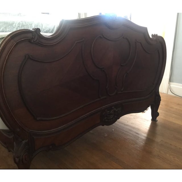 19th C. Rococo Revival French Walnut Queen Bed – Bookmatched Veneer For Sale - Image 14 of 14