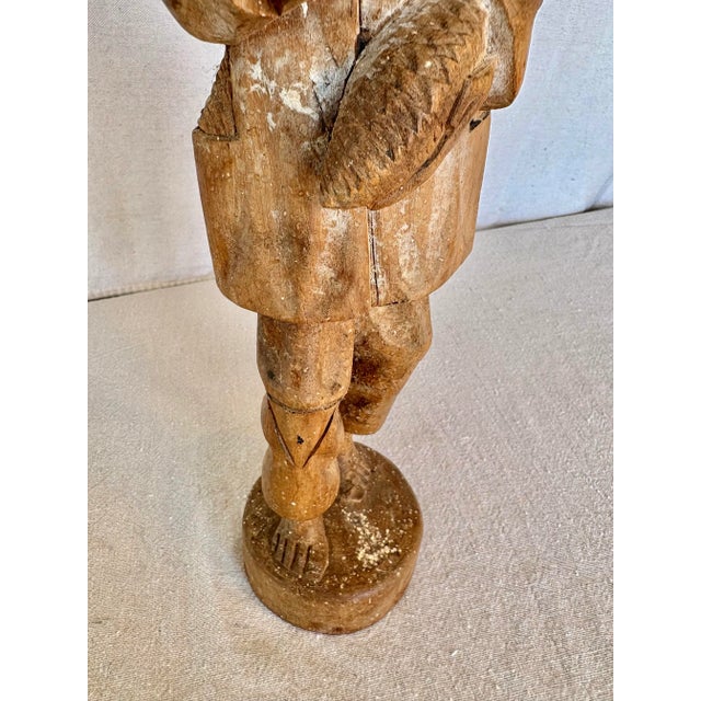 Early 20th Century Wood Hand Carved Fisherman Statue For Sale - Image 6 of 12