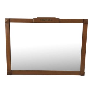 Mid Century Modern Long Rectangular Wall Mirror With Brass Accented Wood Frame For Sale