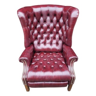 Vintage Tufted Burgundy Leather Recliner For Sale