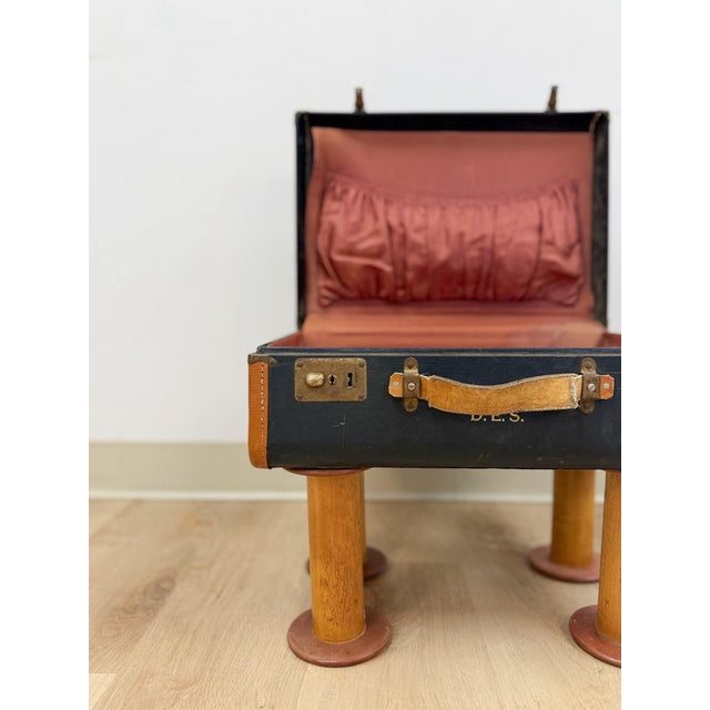 Vintage Leather Walking Suitcase Side Table With Legs Eclectic Accent, Rare For Sale - Image 11 of 11