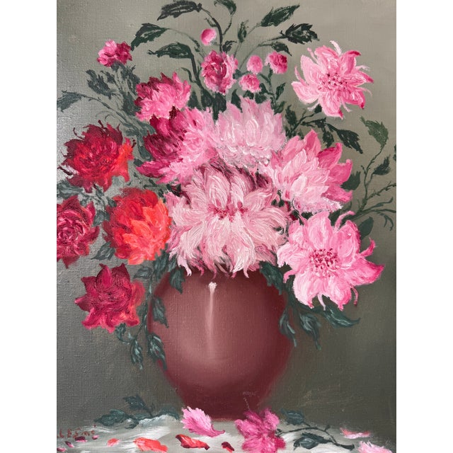 Mid-Century Modern Vintage Floral Still Life Oil on Canvas Painting by Edvi Illés – Framed For Sale - Image 3 of 10