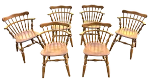 Ethan Allen Vintage American Traditional Nutmeg Birch and Maple Windsor Dining Chairs - Set of 6 - Mid 20th Century