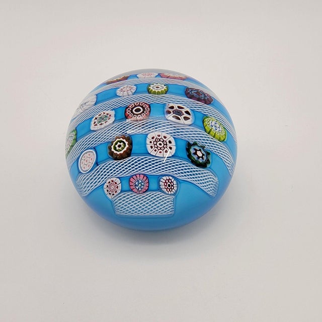 Glass Saint Louis 1972 Limited Edition Signed Blue Millefiori & Latticino Art Glass Doily Paperweight For Sale - Image 7 of 8
