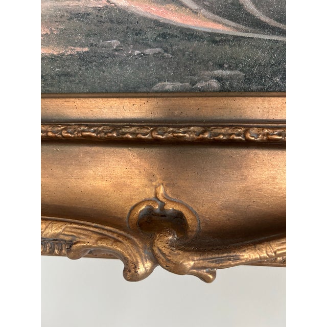 Gorgeous Framed Vintage Textured Canvas Italian Balcony Scene For Sale - Image 9 of 11