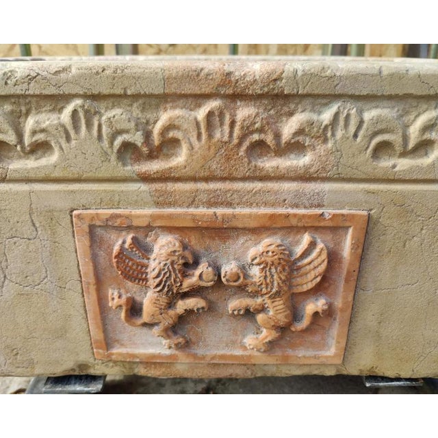 Baroque Carved Botticino Marble Sink with Central Red Verona Marble Inlay For Sale - Image 3 of 9