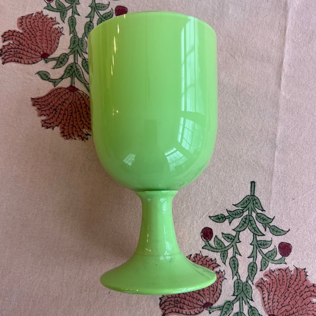 1940s French Portieux Vallerysthal Jade Green Opaline Glass Water or Wine Goblets Circa 1920-1940s For Sale - Image 5 of 10