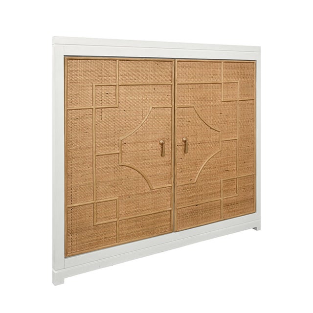 Not Yet Made - Made To Order Matthew Izzo Home Isabel Rattan and Matte White Lacquer Storage Cabinet With Greek Key Design and Brass Accents For Sale - Image 5 of 9